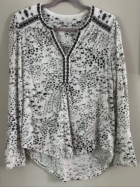 Lucky Brand Embroidered Floral Long Sleeve Top Womens Small Cotton Boho Peasant
